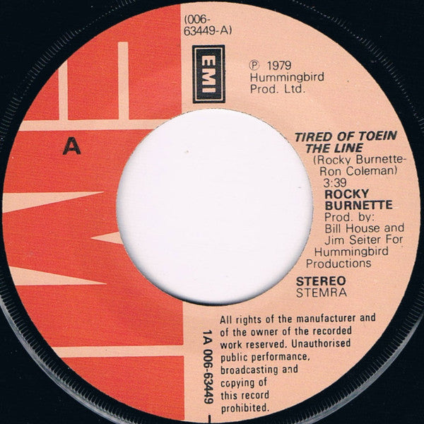 Rocky Burnette - Tired Of Toein' The Line 08401 10658 27552 30042 35333 Vinyl Singles Goede Staat