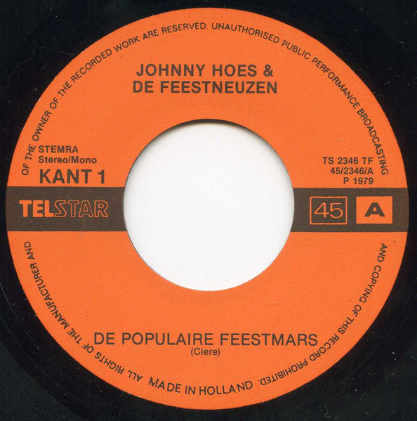 Johnny Hoes & De Feestneuzen, Dikke Leo & De Feestneuzen - De Populaire Feestmars 15923 32080 34371 Vinyl Singles VINYLSINGLES.NL