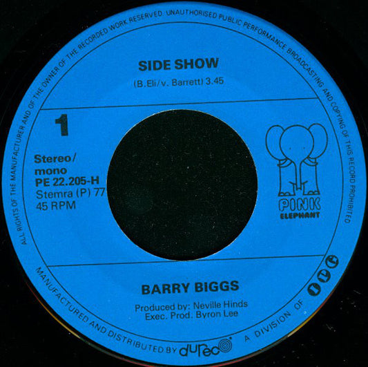 Barry Biggs - Side Show 39639 Vinyl Singles Vinyl Very Good (VG) <br> Hoes Good Plus (G+)