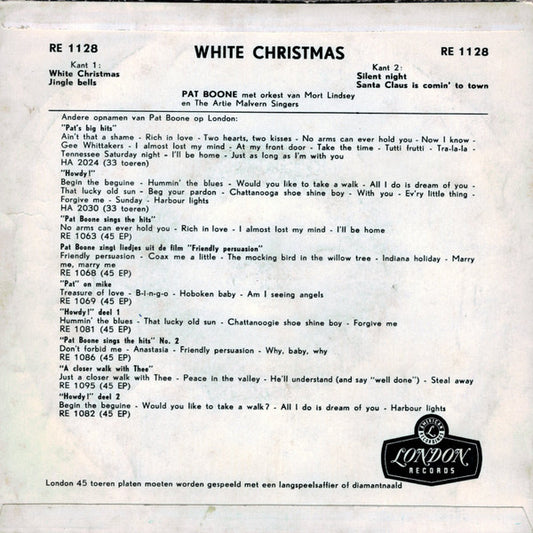 Pat Boone - White Christmas Vinyl Singles EP Vinyl Zeer Goed / Hoesje Goed "VINYLSINGLES.NL"