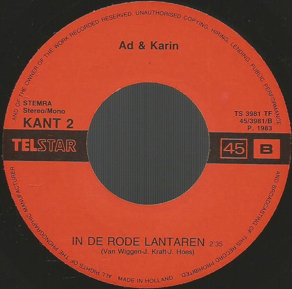 Ad & Karin - El Paradiso 14921 Vinyl Singles VINYLSINGLES.NL