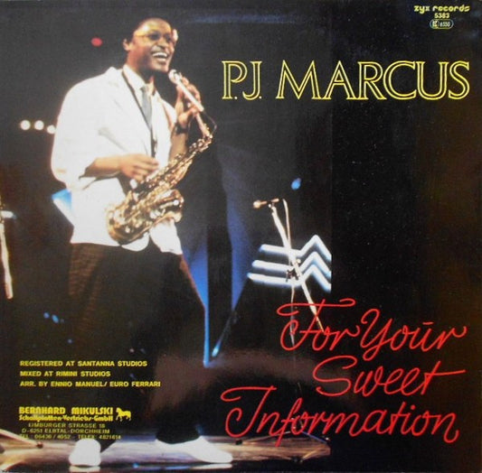 P.J. Marcus - For Your Sweet Information (Maxi-Singles) Maxi-Singles Vinyl Zeer Goed / Hoesje Goed "VINYLSINGLES.NL"