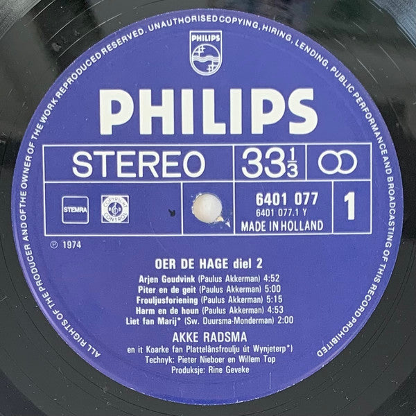 Akke Radsma - Oer de hage diel 2 (LP) Vinyl LP Vinyl Very Good (VG) <br> Hoes Good Plus (G+)