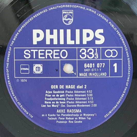 Akke Radsma - Oer de hage diel 2 (LP) Vinyl LP Vinyl Zeer Goed / Hoesje Goed "VINYLSINGLES.NL"