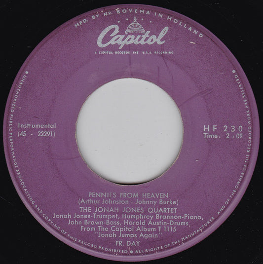 Jonah Jones Quartet - Pennies From Heaven Vinyl Singles Vinyl Very Good (VG) <br> Hoes Good Plus (G+)