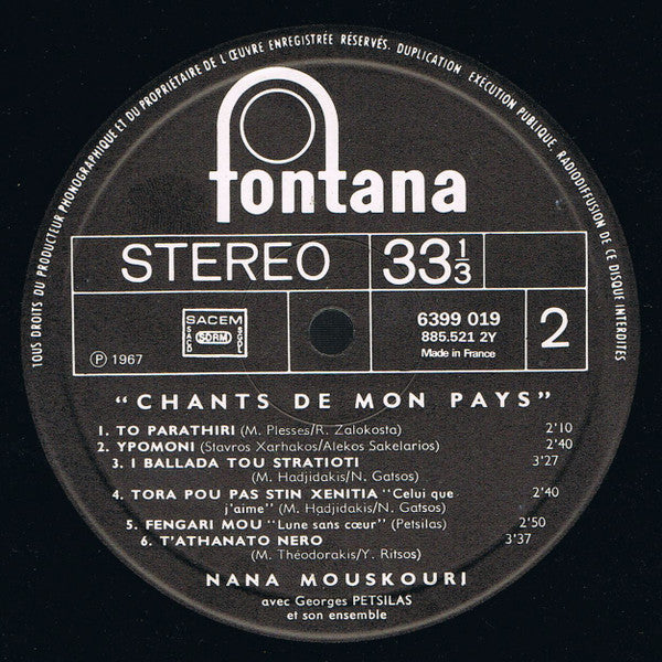 Nana Mouskouri - Chants De Mon Pays (LP) 49391 Vinyl LP VINYLSINGLES.NL