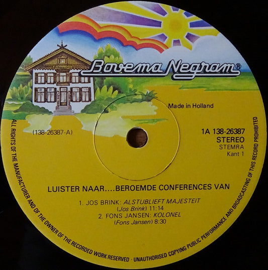 Various - Beroemde Conferences Van (LP) Vinyl LP Vinyl Zeer Goed / Hoesje Goed "VINYLSINGLES.NL"
