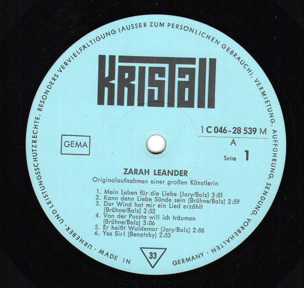 Zarah Leander - Originalaufnahmen Einer Großen Künstlerin (LP) 44377 Vinyl LP VINYLSINGLES.NL