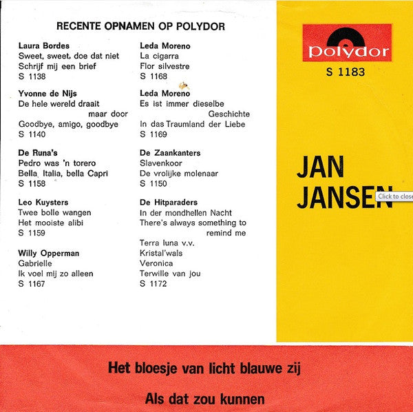 Jan Jansen - Het Bloesje Van Licht Blauwe Zij Vinyl Singles Vinyl Very Good (VG) <br> Hoes Good Plus (G+)