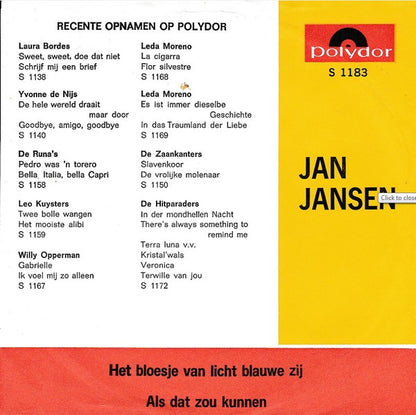 Jan Jansen - Het Bloesje Van Licht Blauwe Zij Vinyl Singles Vinyl Very Good (VG) <br> Hoes Good Plus (G+)