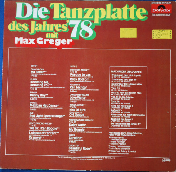 Max Greger - Die Tanzplatte Des Jahres '78 (LP) Vinyl LP VINYLSINGLES.NL