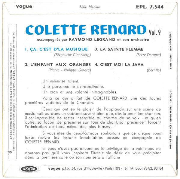 Colette Renard - Ça C'est D'La Musique ! (Vol. 9) (EP) 24252 Vinyl Singles EP Goede Staat