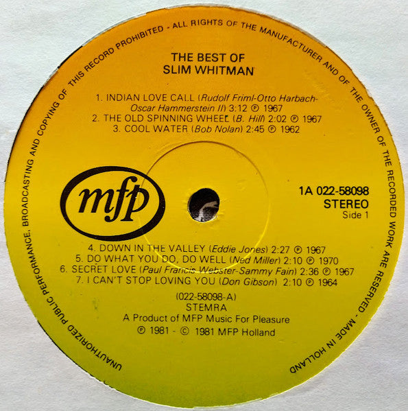 Slim Whitman - The Best Of Slim Whitman (LP) 42561 Vinyl LP VINYLSINGLES.NL