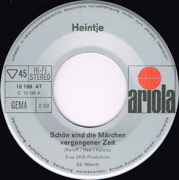 Heintje - Schan Sind Die Machen Vergangener Zeit 20439 Vinyl Singles Goede Staat