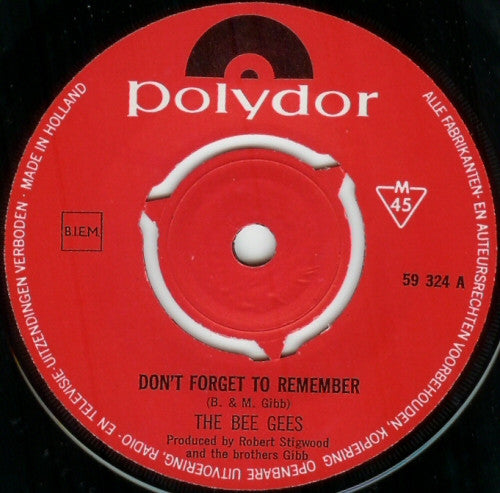 Bee Gees - Don't Forget To Remember Vinyl Singles Vinyl Very Good (VG) <br> Hoes Good Plus (G+)