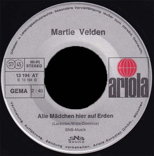 Martie Velden - Das Erinnert Mich An Dich Vinyl Singles Vinyl Zeer Goed / Hoesje Goed "VINYLSINGLES.NL"