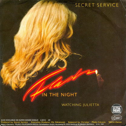 Secret Service - Flash In The Night 22590 Vinyl Singles Vinyl Very Good (VG) <br> Hoes Good Plus (G+)