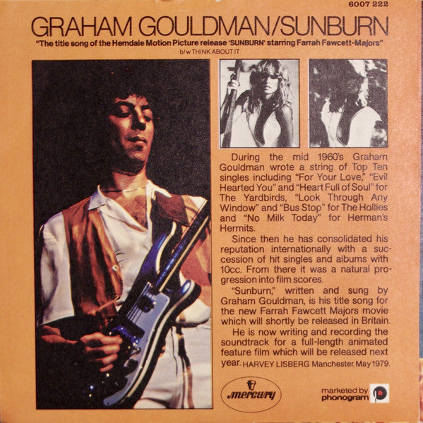 Graham Gouldman - Sunburn Vinyl Singles Vinyl Very Good (VG) <br> Hoes Good Plus (G+)