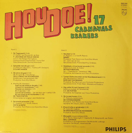 Various - Hou Doe! - 17 Carnavalskrakers (LP) 51177 Vinyl LP Vinyl Zeer Goed / Hoesje Goed "VINYLSINGLES.NL"