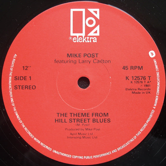 Mike Post Featuring Larry Carlton - The Theme From Hill Street Blues Vinyl Singles Vinyl Very Good (VG) <br> Hoes Good Plus (G+)