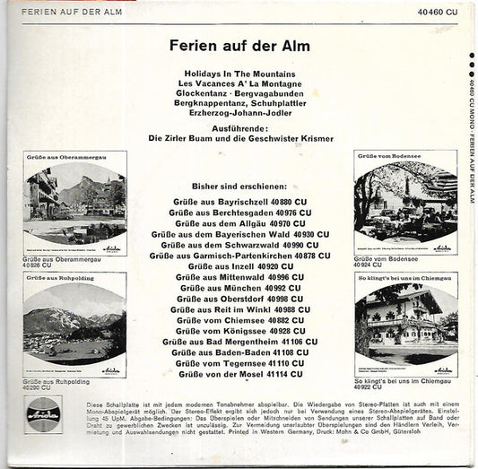 Zirler Buam Und Die Geschwister Krismer - Ferien auf der Alm 43617 Vinyl Singles EP Vinyl Zeer Goed / Hoesje Goed "VINYLSINGLES.NL"