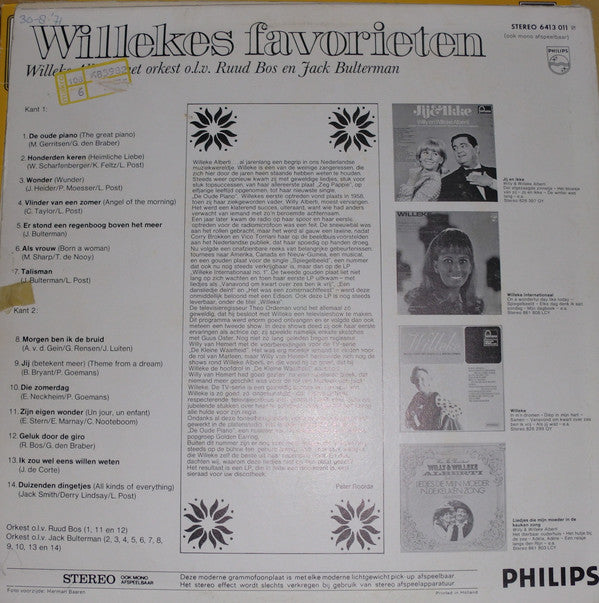 Willeke Alberti - Willekes Favorieten (LP) Vinyl LP Vinyl Very Good (VG) <br> Hoes Good Plus (G+)