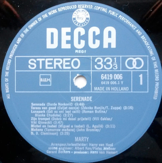 Marty - Serenade (LP) Vinyl LP Vinyl Zeer Goed / Hoesje Goed "VINYLSINGLES.NL"