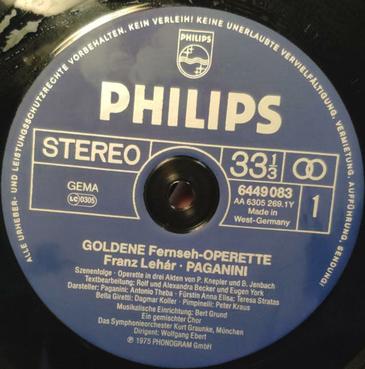 Franz Lehár - Paganini (LP) Vinyl LP Vinyl Zeer Goed / Hoesje Goed "VINYLSINGLES.NL"