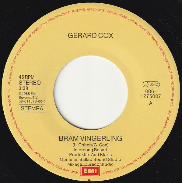 Gerard Cox - Bram Vingerling 32313 Vinyl Singles Goede Staat