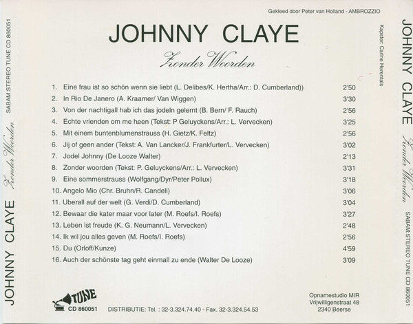 Johnny Claye - Zonder Woorden (CD) Compact Disc VINYLSINGLES.NL