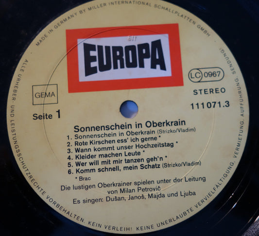 Lustigen Oberkrainer, Milan Petrović - Sonnenschein In Oberkrain (LP)