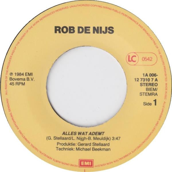 Rob de Nijs - Alles Wat Ademt 33595 31968 28678 09285 09073 09072 00642 24445 24511 26013 04437 10766 Vinyl Singles VINYLSINGLES.NL