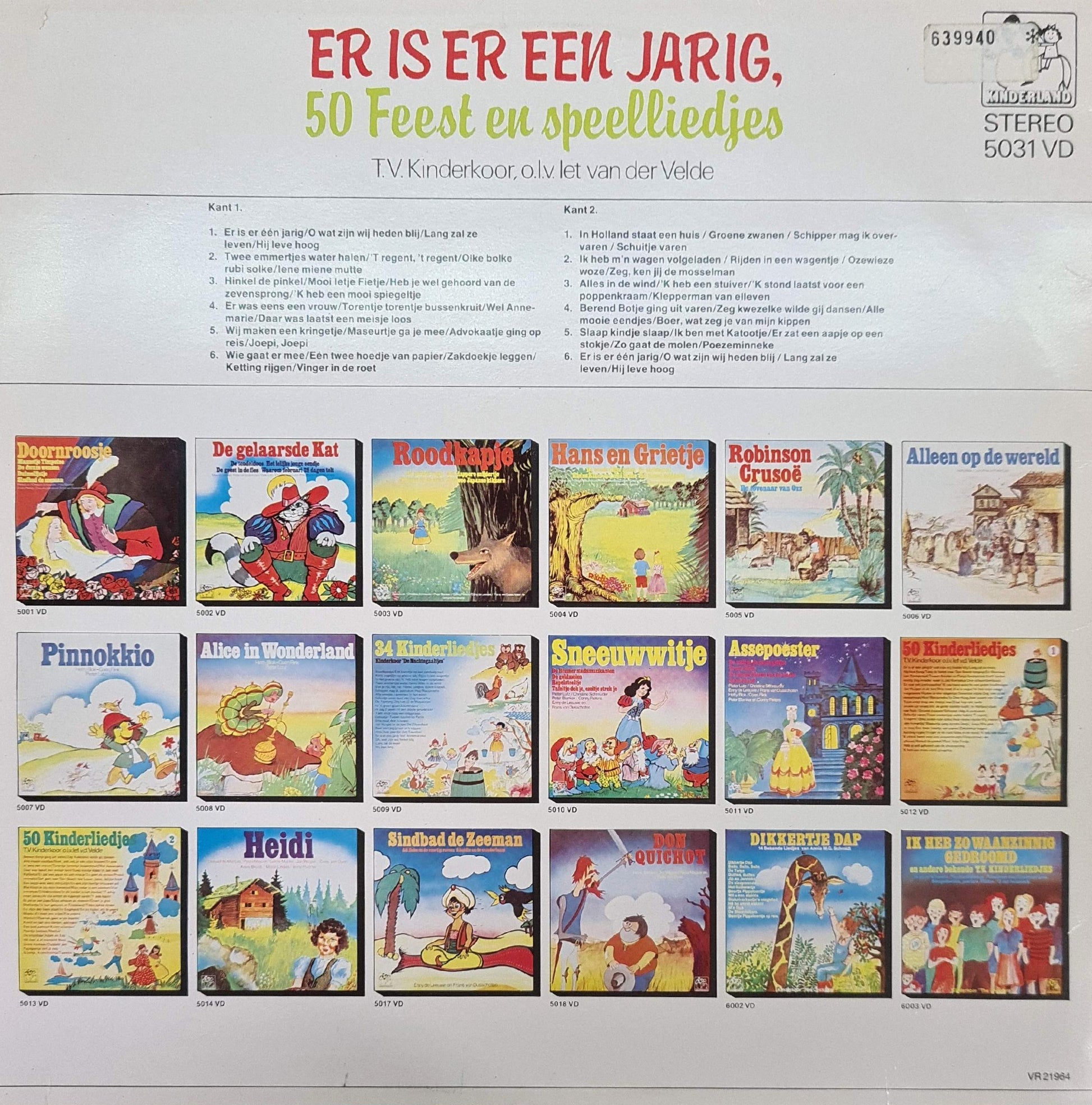 T.V. Kinderkoor o.l.v. Iet Van Der Velde - Er is er een jarig, 50 Feest en Speelliedjes (LP) 49477 (B) Vinyl LP B-Keus (B)