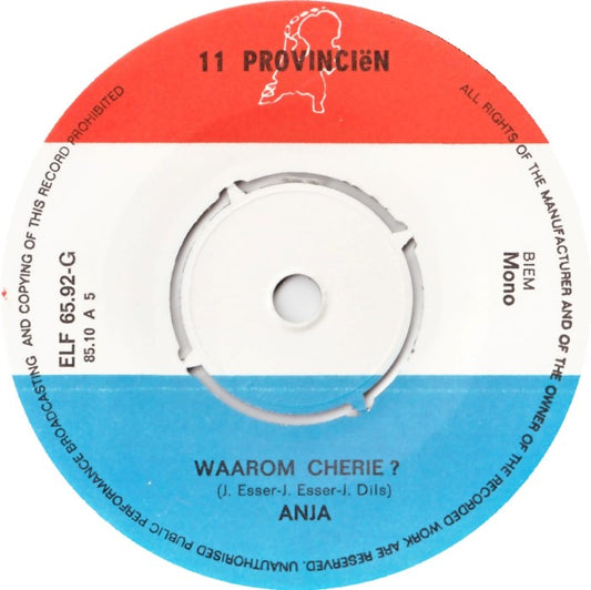 Anja - Waarom Cherie Vinyl Singles Vinyl Zeer Goed / Hoesje Goed "VINYLSINGLES.NL"