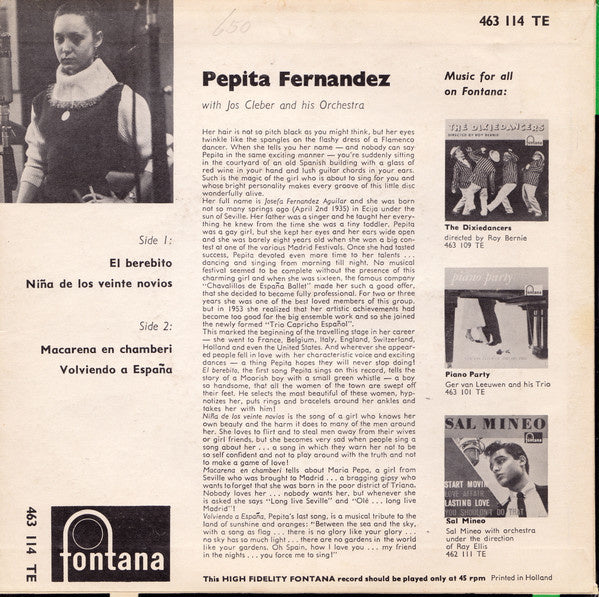 Pepita Fernandez - Pepita Fernandez with Jos Cleber And His Orchestra (EP) 23442 Vinyl Singles EP VINYLSINGLES.NL