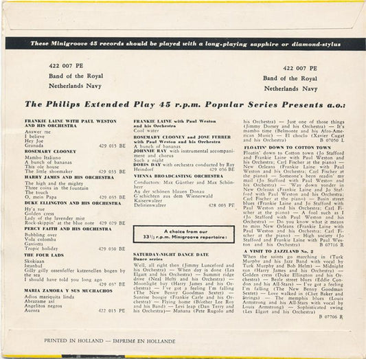 Band Of The Royal Netherlands Navy - Anchors Aweigh 29854 Vinyl Singles EP Vinyl Zeer Goed / Hoesje Goed "VINYLSINGLES.NL"