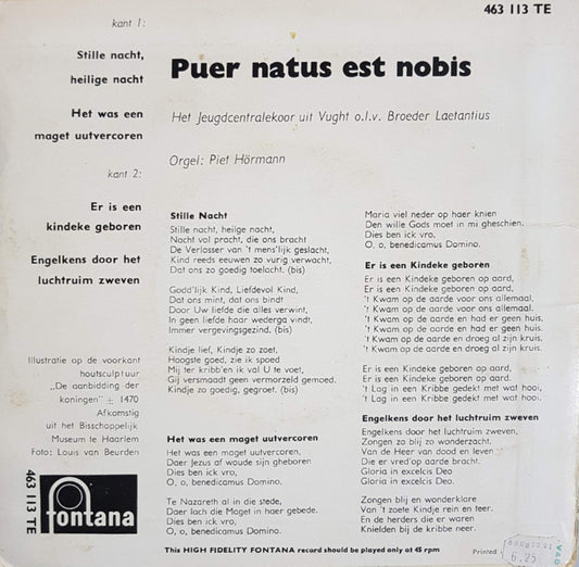 Jeugdcentralekoor uit Vught - Stille Nacht, Heilige Nach Vinyl Singles EP Vinyl Zeer Goed / Hoesje Goed "VINYLSINGLES.NL"