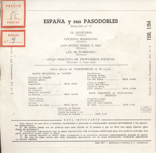 Espana Y Sus Pasodobles No * Vinyl Singles EP Vinyl Zeer Goed / Hoesje Goed "VINYLSINGLES.NL"