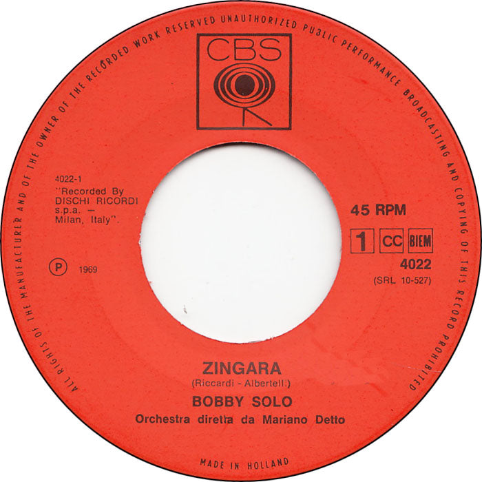 Bobby Solo - Zingara 28409 Vinyl Singles VINYLSINGLES.NL