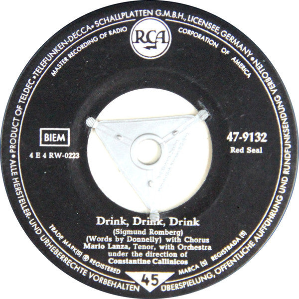 Mario Lanza - Drink, Drink, Drink 10629 Vinyl Singles