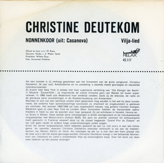 Christine Deutekom - Nonnenkoor Vinyl Singles Vinyl Zeer Goed / Hoesje Goed "VINYLSINGLES.NL"