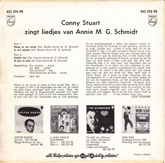 Conny Stuart - Conny Stuart Zingt Liedjes Van Annie M. G. Schmidt 32154 Vinyl Singles EP Vinyl Zeer Goed / Hoesje Goed "VINYLSINGLES.NL"