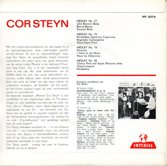 Cor Steyn - Medley No. 17, 18, 19, 20 Vinyl Singles EP Media: VG+ / Sleeve: G+ "VINYLSINGLES.NL"