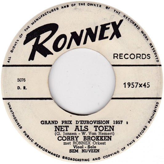 Corry Brokken - Net Als Toen Vinyl Singles Vinyl Very Good (VG) <br> Hoes Good Plus (G+)