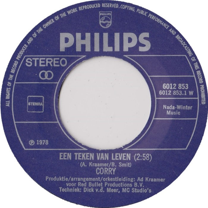 Corry Konings - Een Teken Van Leven Vinyl Singles Vinyl Very Good (VG) <br> Hoes Good Plus (G+)