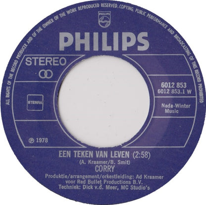 Corry Konings - Een Teken Van Leven Vinyl Singles Vinyl Very Good (VG) <br> Hoes Good Plus (G+)