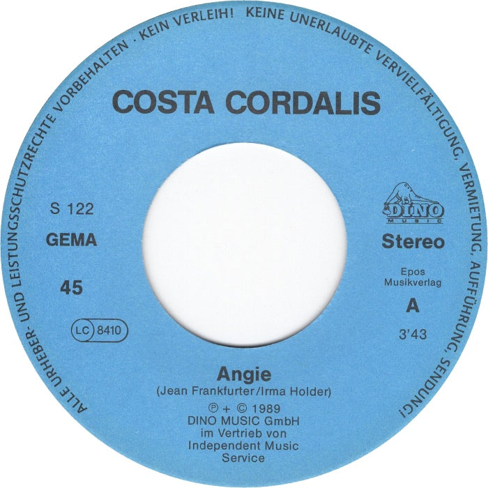 Costa Cordalis - Angie Vinyl Singles Vinyl Very Good (VG) <br> Hoes Good Plus (G+)