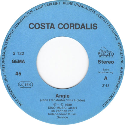 Costa Cordalis - Angie Vinyl Singles Vinyl Very Good (VG) <br> Hoes Good Plus (G+)