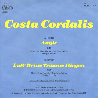 Costa Cordalis - Angie Vinyl Singles Vinyl Very Good (VG) <br> Hoes Good Plus (G+)