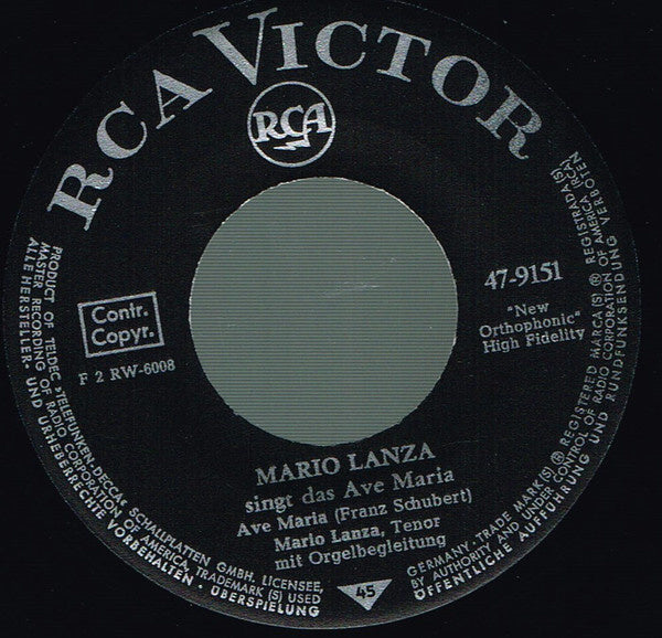 Mario Lanza - Ave Maria 04972 Vinyl Singles Vinyl (VG) <br> Hoes (G+)
